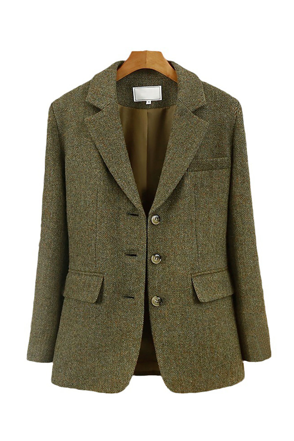 Blazer élégant en tweed vert pour femmes avec revers cranté