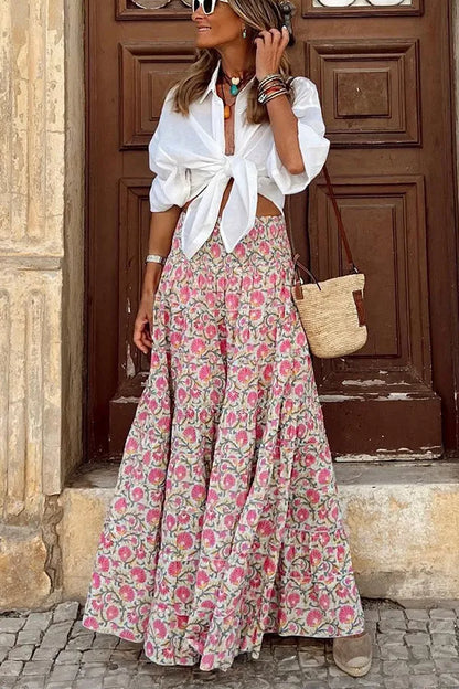 Michelle - Jupe boho pour femmes, imprimé floral, grande jupe de plage idéale pour les vacances